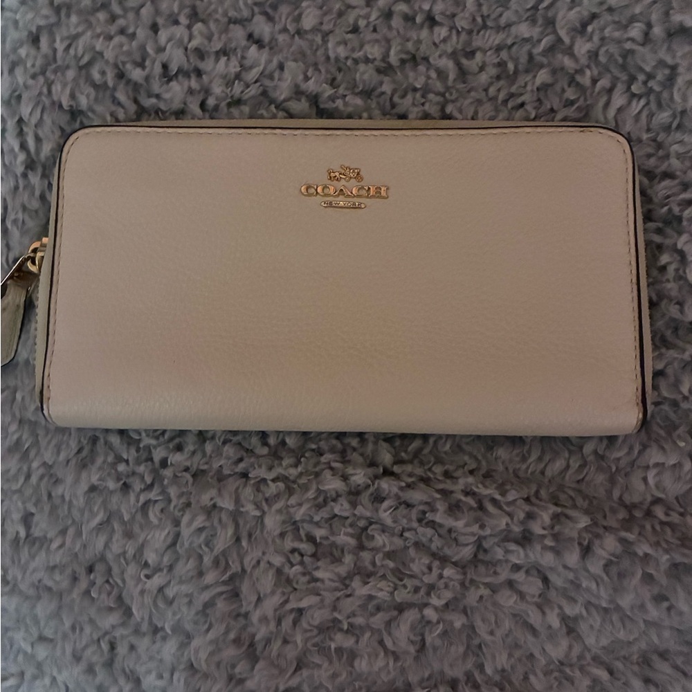 Coach Beige Leather Zip Wallet
